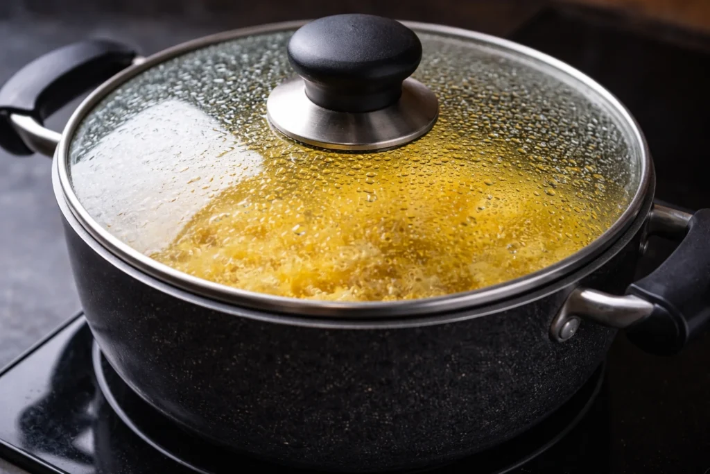 add water and salt and cover to cook