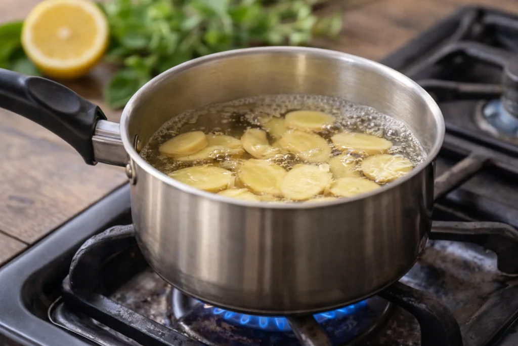 boil ginger into a saucepan with water