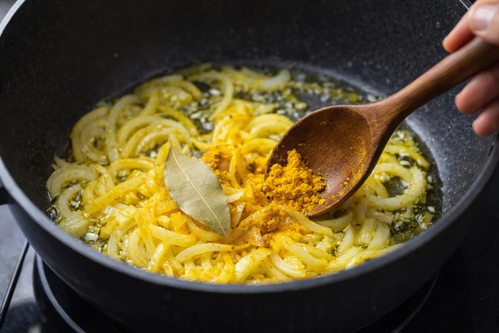 heat the oil gently and add the onion