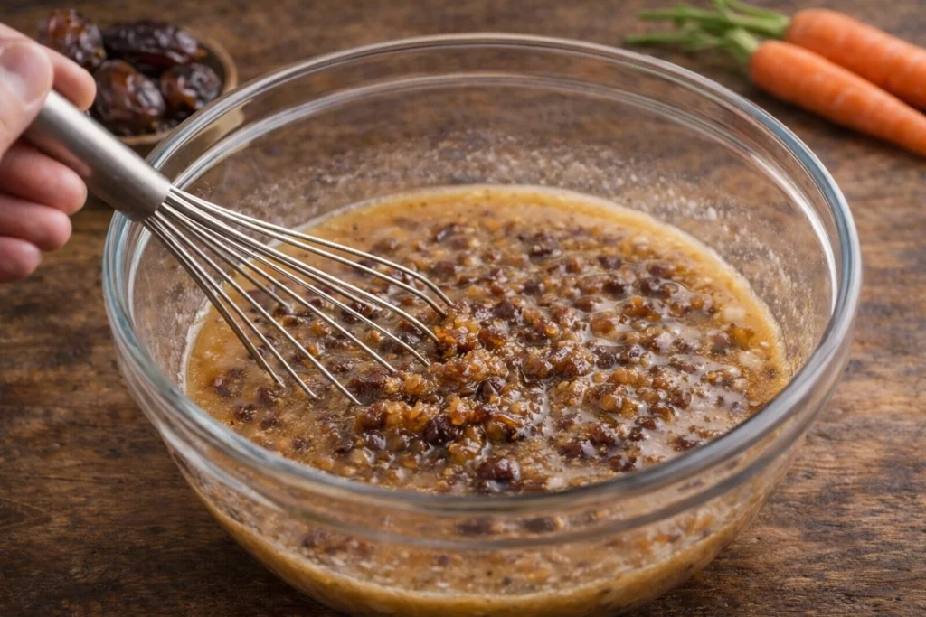 mix oil and sugar along with mashed dates