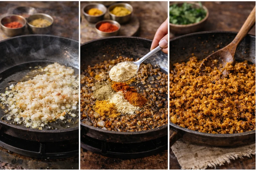 prepare the stuffing for bharwa karela cooking