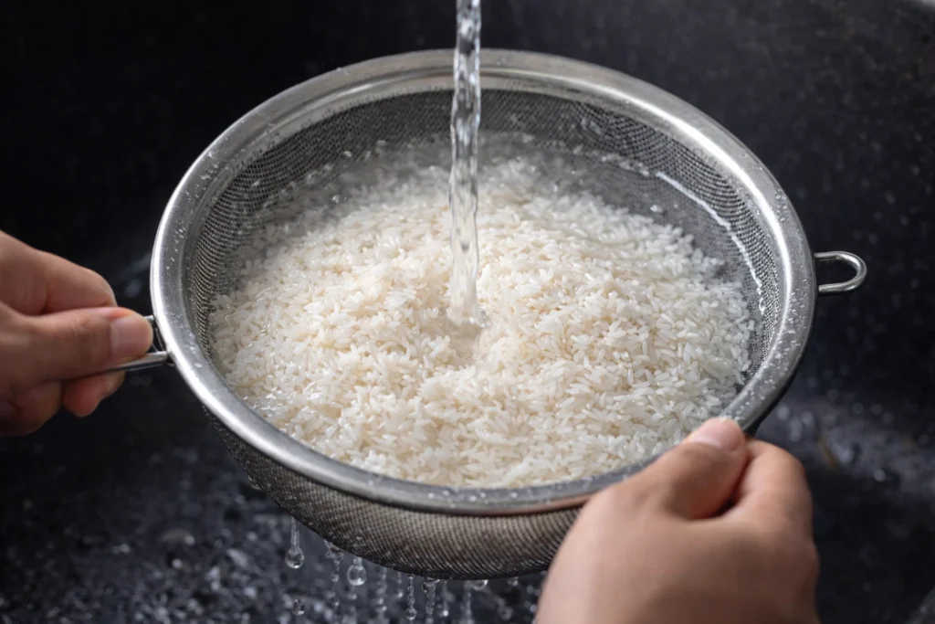 rinsing the rice