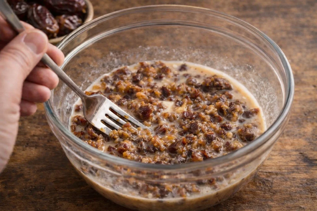 soaking the chopped dates in hot milk
