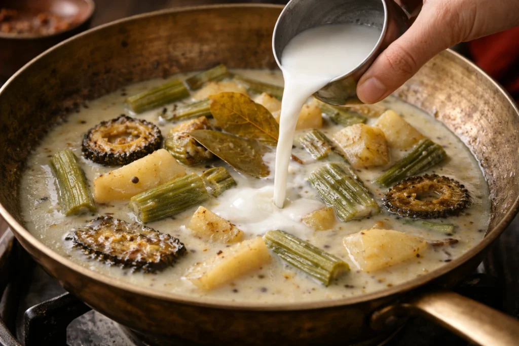 stir the cooked vegetables in milk